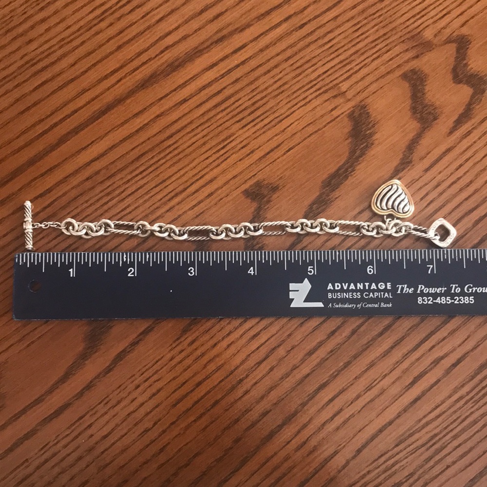 David Yurman gold/silver cable heart charm bracelet